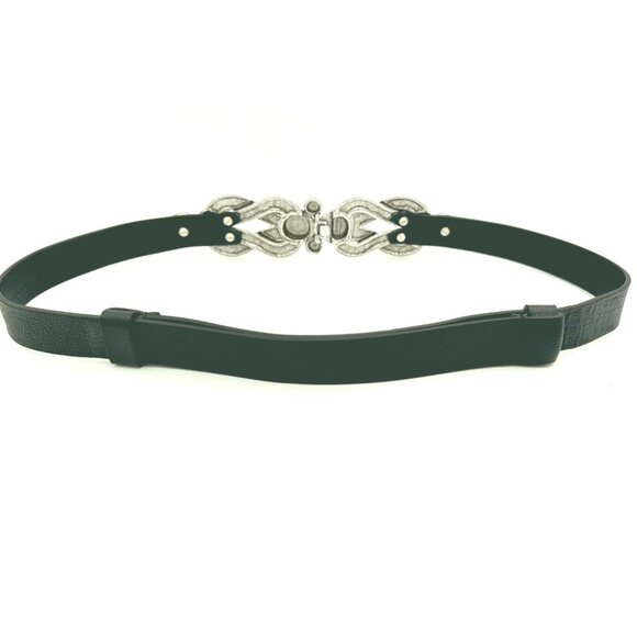 Chico’s Black Leather Belt M/L Silver Filigree Buckle Adjustable 27–43 Statement - Picture 3 of 5